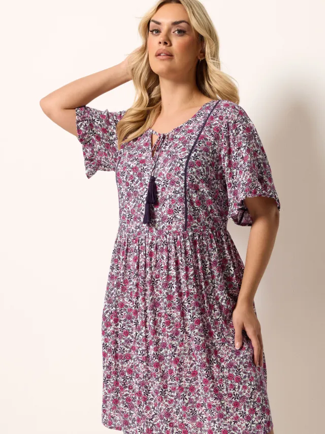 Yours Roze Jurk Met Bloemenprint Purple