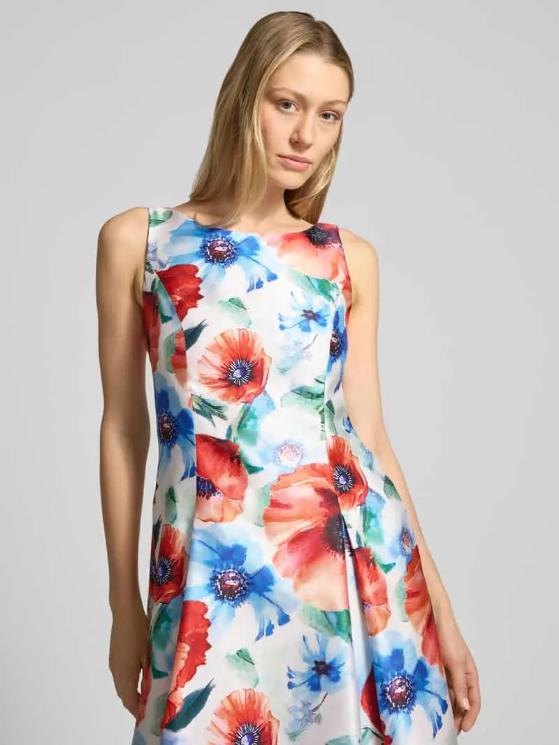 Vera Mont Knie-lange cocktailjurk in all-over look blauw, foto 5