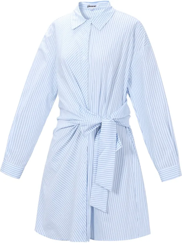 Gimme Knotted Blouse Dress – Casual Blousejurk met Knoopdetail – Trendy Outfit voor een Verzorgde Look - Baby Blauw