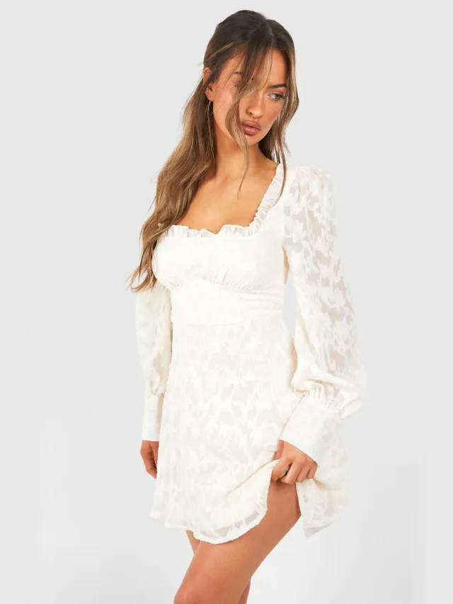 boohoo Dames Textured Corset Milkmaid Mini Dress crème, foto 2