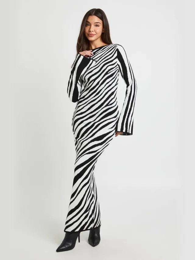 boohoo Dames Gebreide Maxi-jurk Met Zebraprint Mono