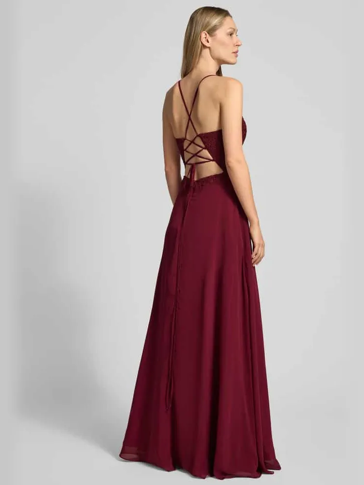 LUXUAR FASHION Avondjurk met florale siersteentjes bordeaux, foto 3