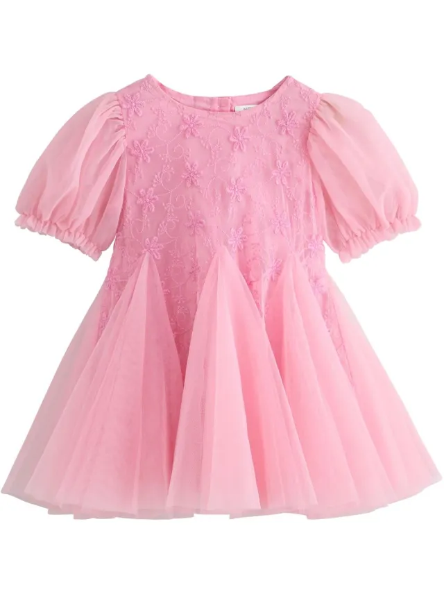 Next Meisjes - Feestjurk met godet en 3D-bloemen - Roze Pastel Pink