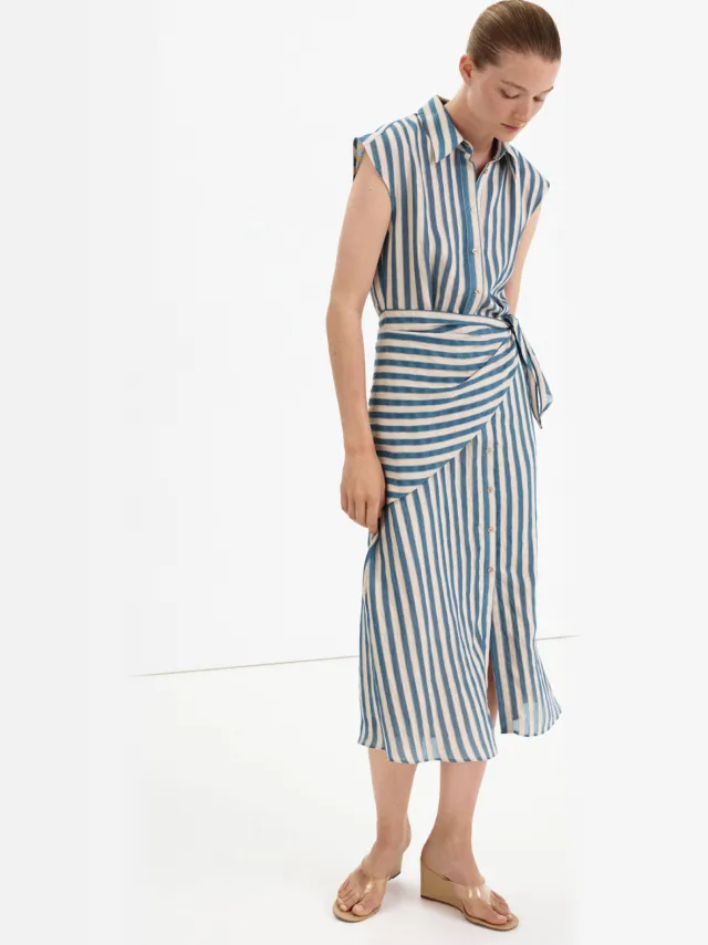 Mango gestreepte blousejurk - blauw Blauw/ecru