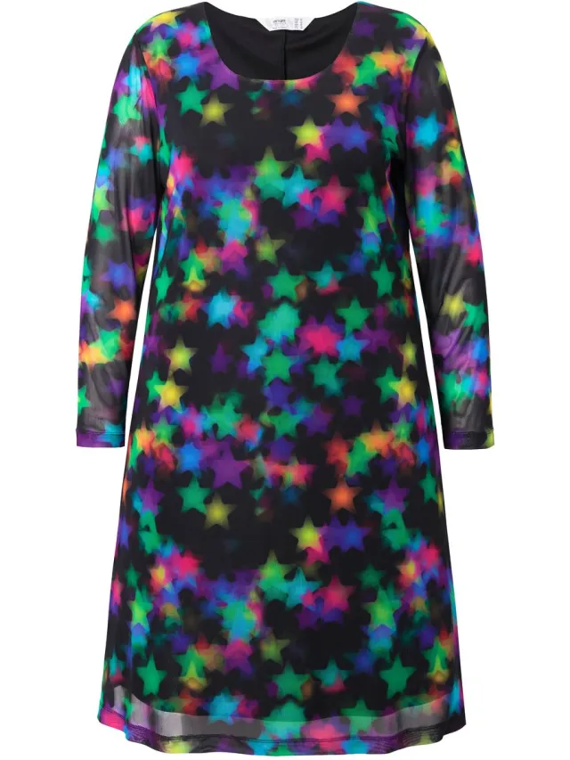 Angel of Style Dames - Mesh-jurk comfortabele pasvorm sterren - Multicolor