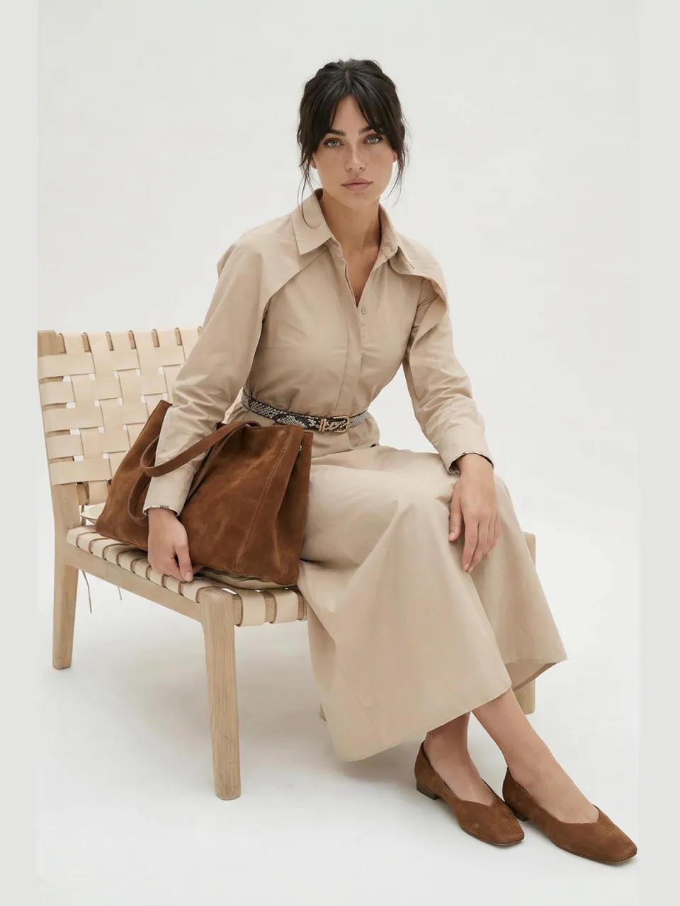 Trendyol Modest Dames Beige Effen Maxi Lang Casual Skater Modest Jurken, foto 2