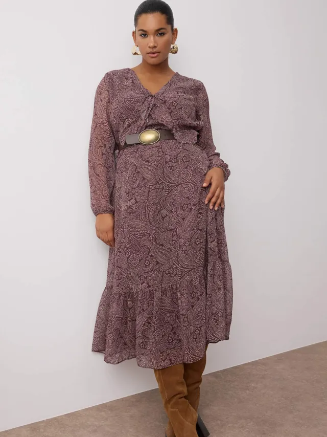 Trendyol Curve Dames Meerkleurig Paisley Maxi Lang Avond / Dagelijks A-lijn Grote maten Jurk Veelkleurig