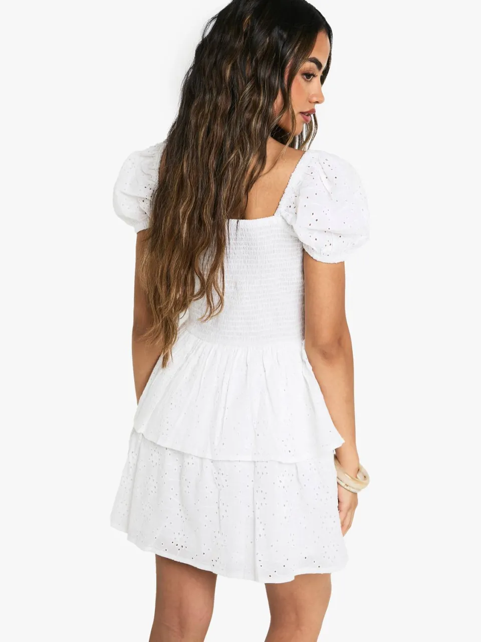 boohoo Dames Broderie Anglaise Pufmouw Skaterjurk wit, foto 2