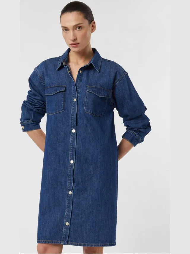 Comma female - Korte denim overhemdjurk in een losse pasvorm blauw