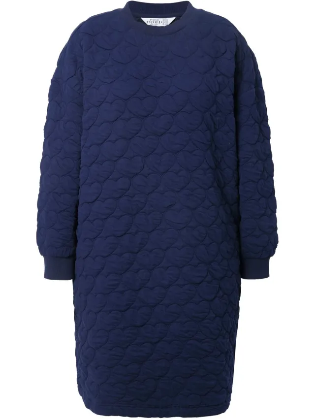 Studio Untold Dames - Mini-sweatjurk oversized HEART-stiksel - Marine - Maat 46+