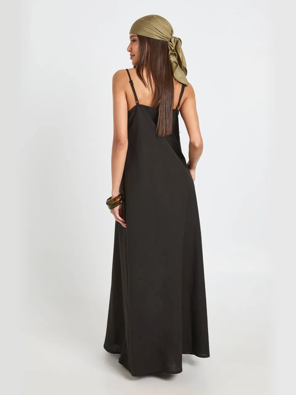 boohoo Dames Linnen Zakdoek Zoom Maxi Jurk zwart, foto 2