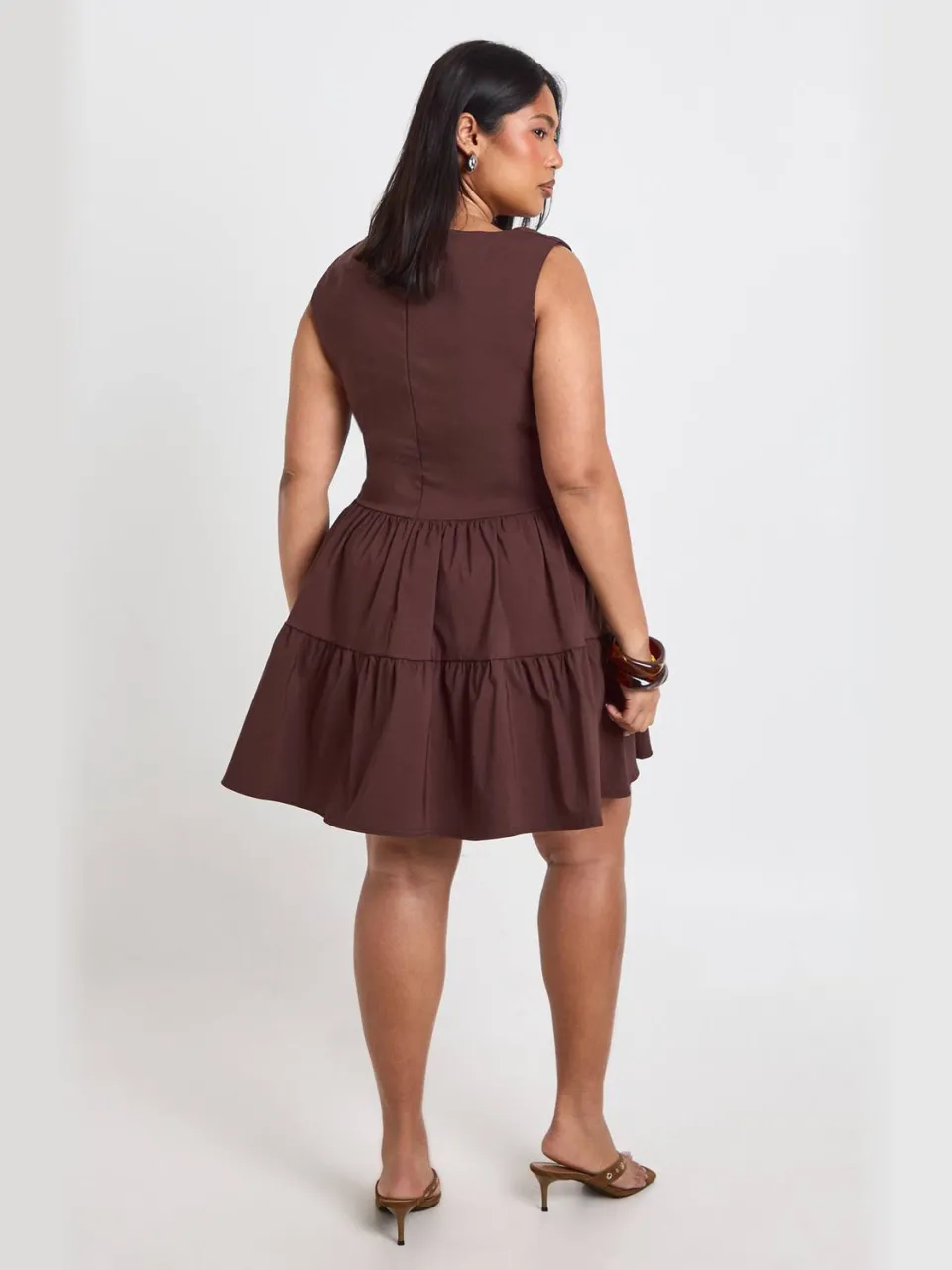boohoo Dames Plus Bengaline Mini-jurk Met Vierkante Hals chocoladebruin, foto 2