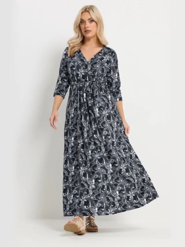 Yours Blauwe Zachte Jurk Met Bloemenprint Blue