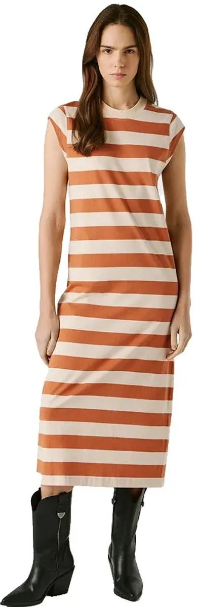 Pepe Jeans Lila Lange Jurk Zonder Mouwen Beige,Oranje M Vrouw Bronze Beige