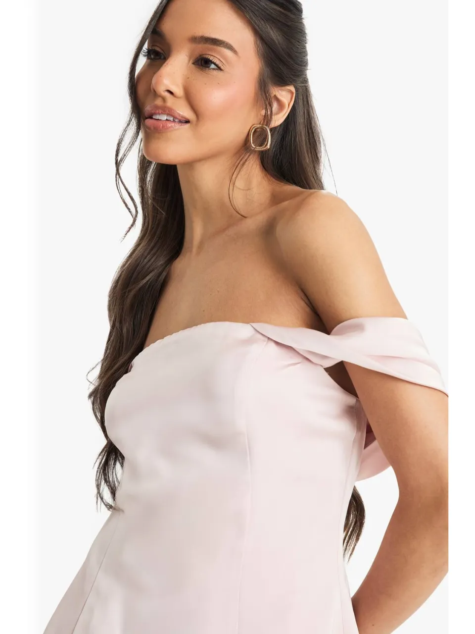 boohoo Dames Satin Bardot Skater Mini Jurk stoffig roze, foto 3