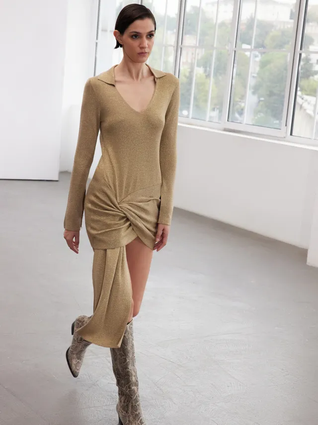 Trendyol TRENDYOLMİLLA Dames Goudkleurig Effen Kort / Mini Lang Avond / Dagelijks Recht Jurken