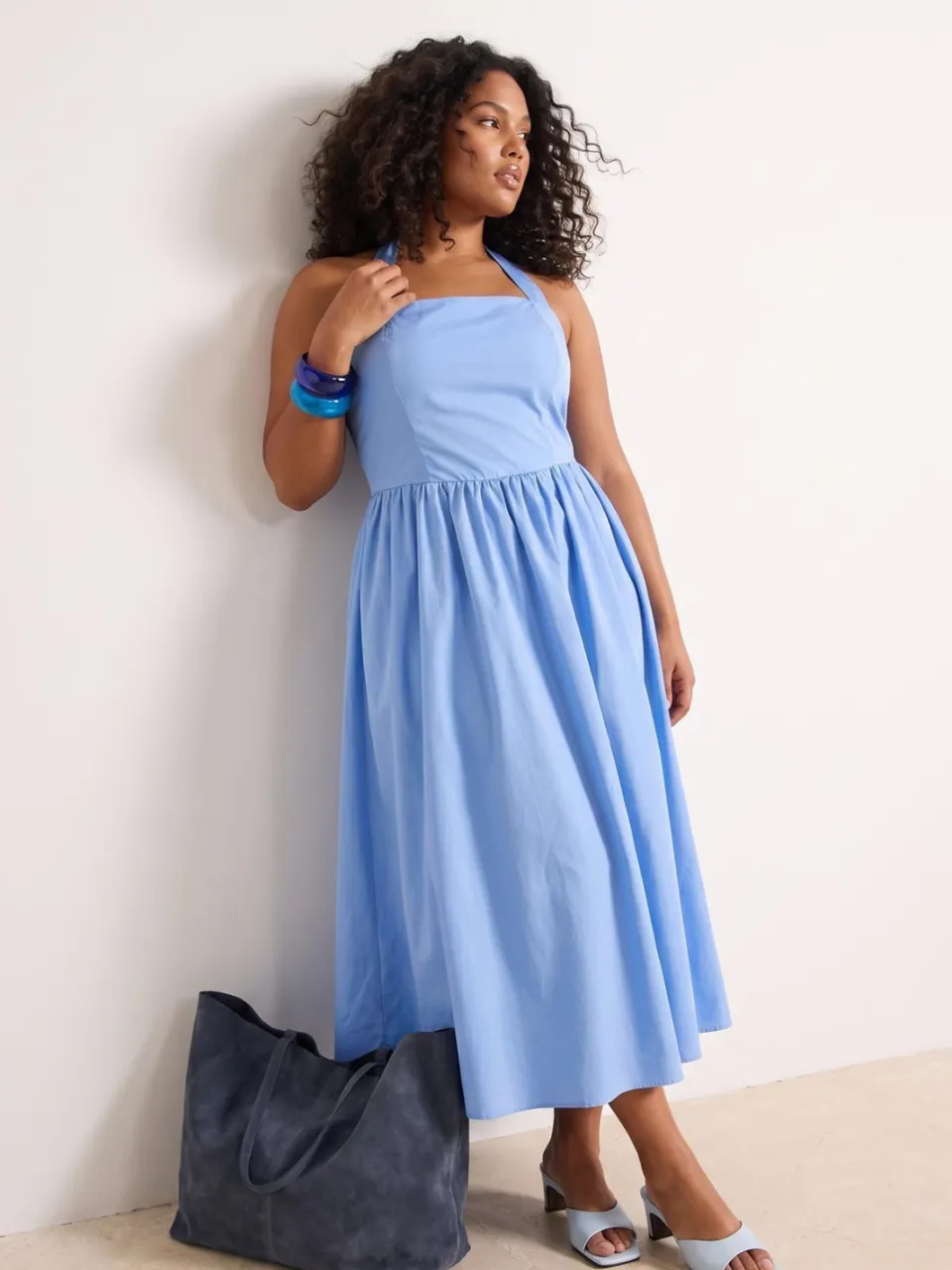 Trendyol Curve Dames Blauw Effen Kort / Mini Mouwloos Casual A-lijn Grote maten Jurk, foto 2