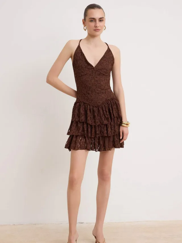 Trendyol TRENDYOLMİLLA Dames Bruin Effen Kort / Mini Kort Skater Jurken