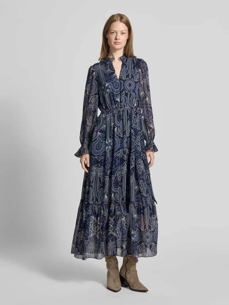 Oui Maxi-jurk met druppelvormige hals Donkerblauw