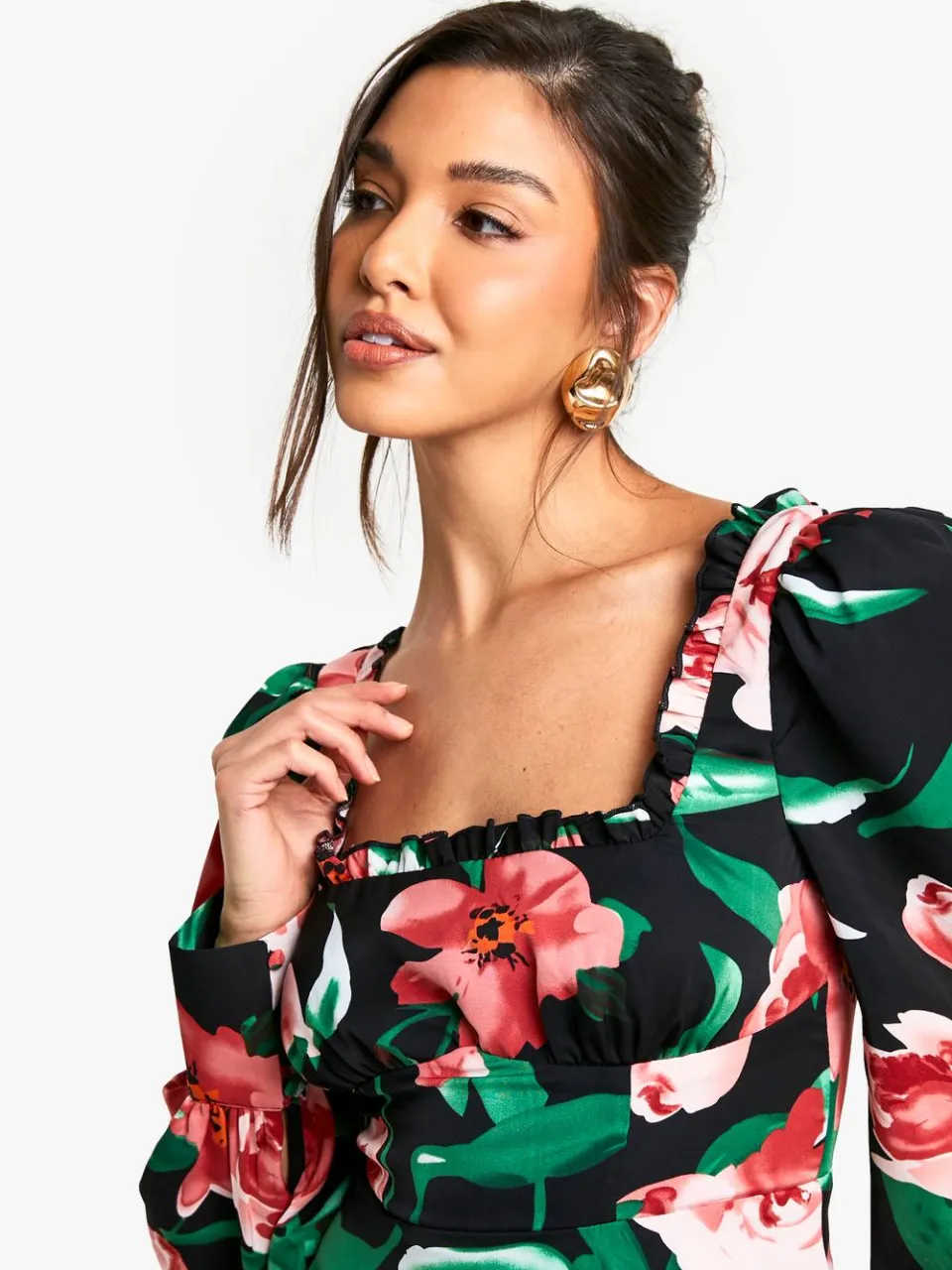 boohoo Dames Bloemige Corset Melkmeisje Mini Jurk zwart, foto 4