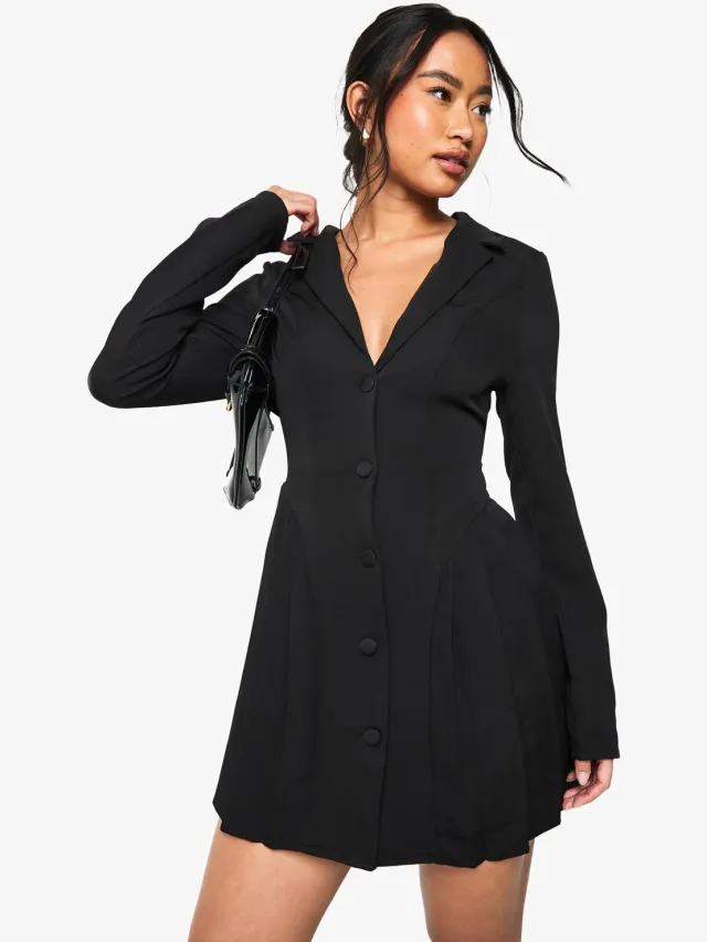boohoo Dames Volume Frill Blazer Jurk Zwart