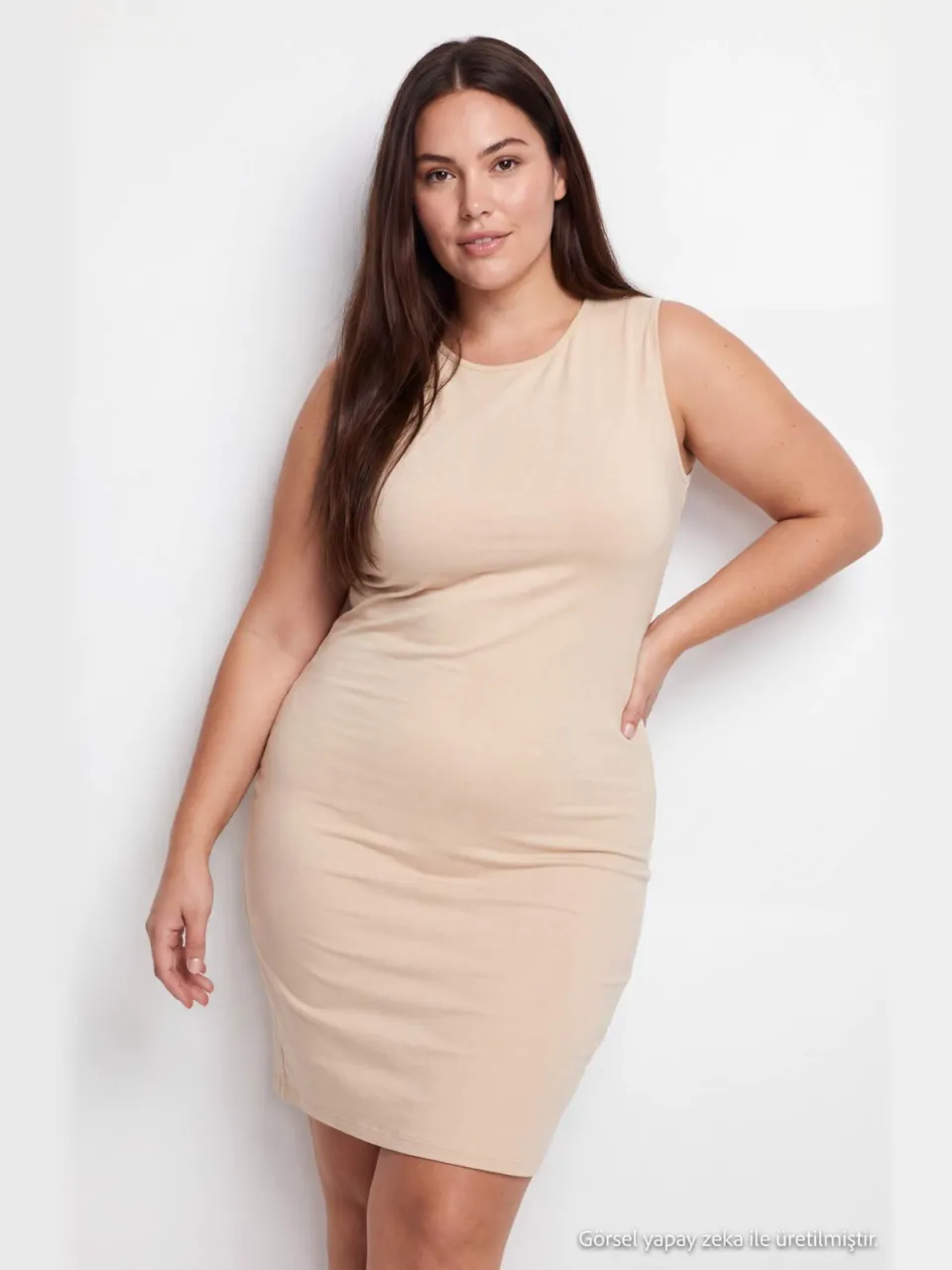 Trendyol Curve Dames Zwart Effen Midi Mouwloos Shift-model Grote maten Jurk