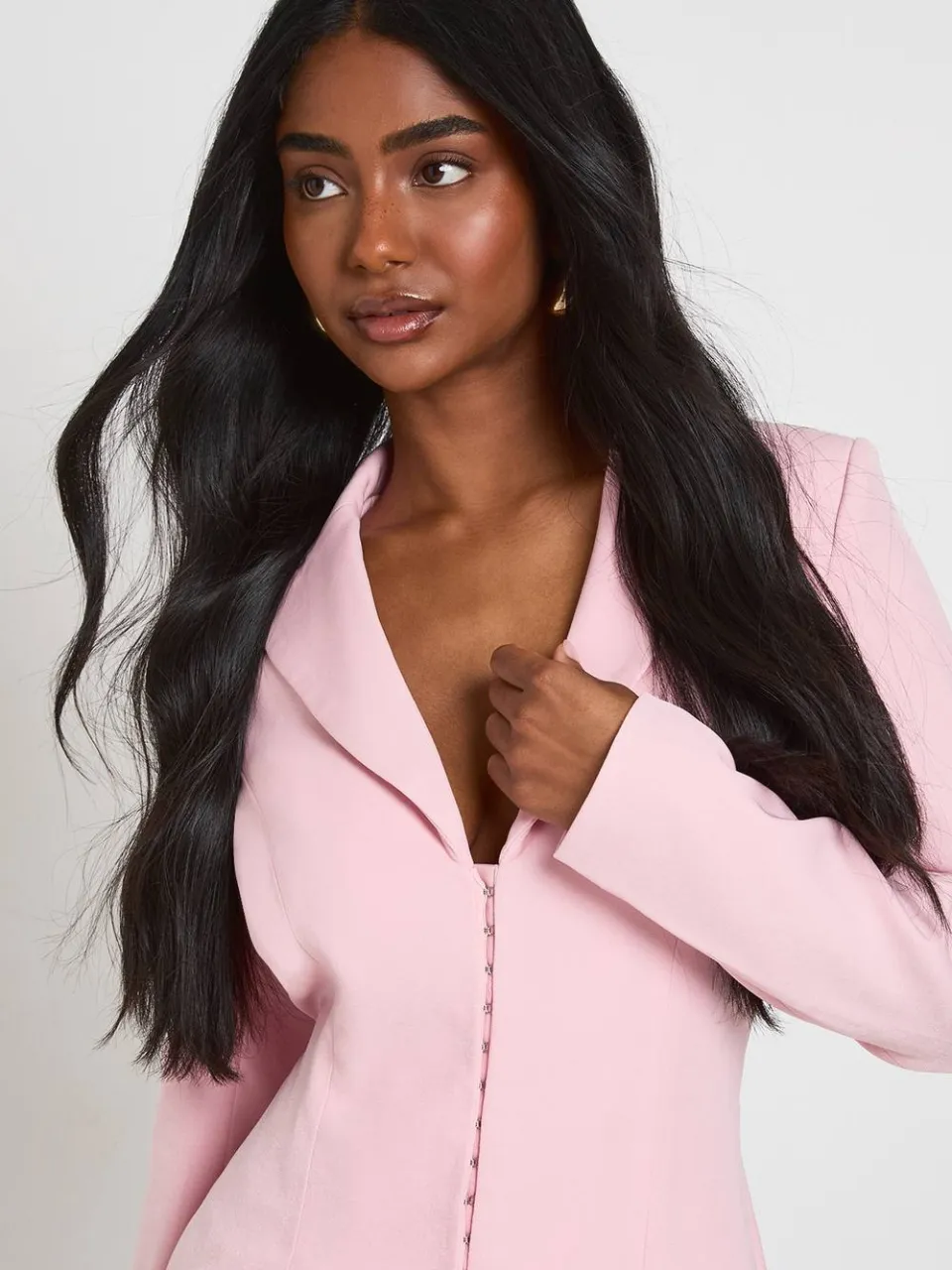 boohoo Dames Blazerjurk Met Haak-en-oog Sluiting En Getailleerde Taille roze, foto 4