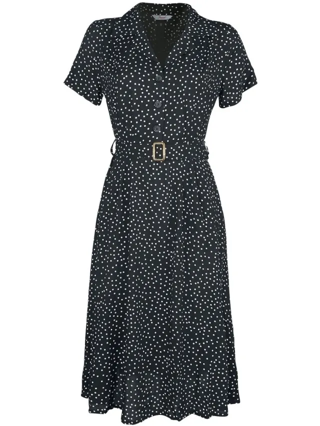Banned Black Spot Dames Midi-jurk - zwart/wit zwart;wit