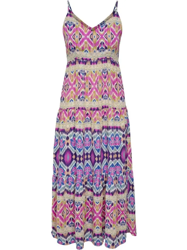 Only ONLALMA LIFE POLY STRAP LONG DRESS AOP - Dames - Maxi jurken Pink Cosmos / Aop 531 Fiji Borders