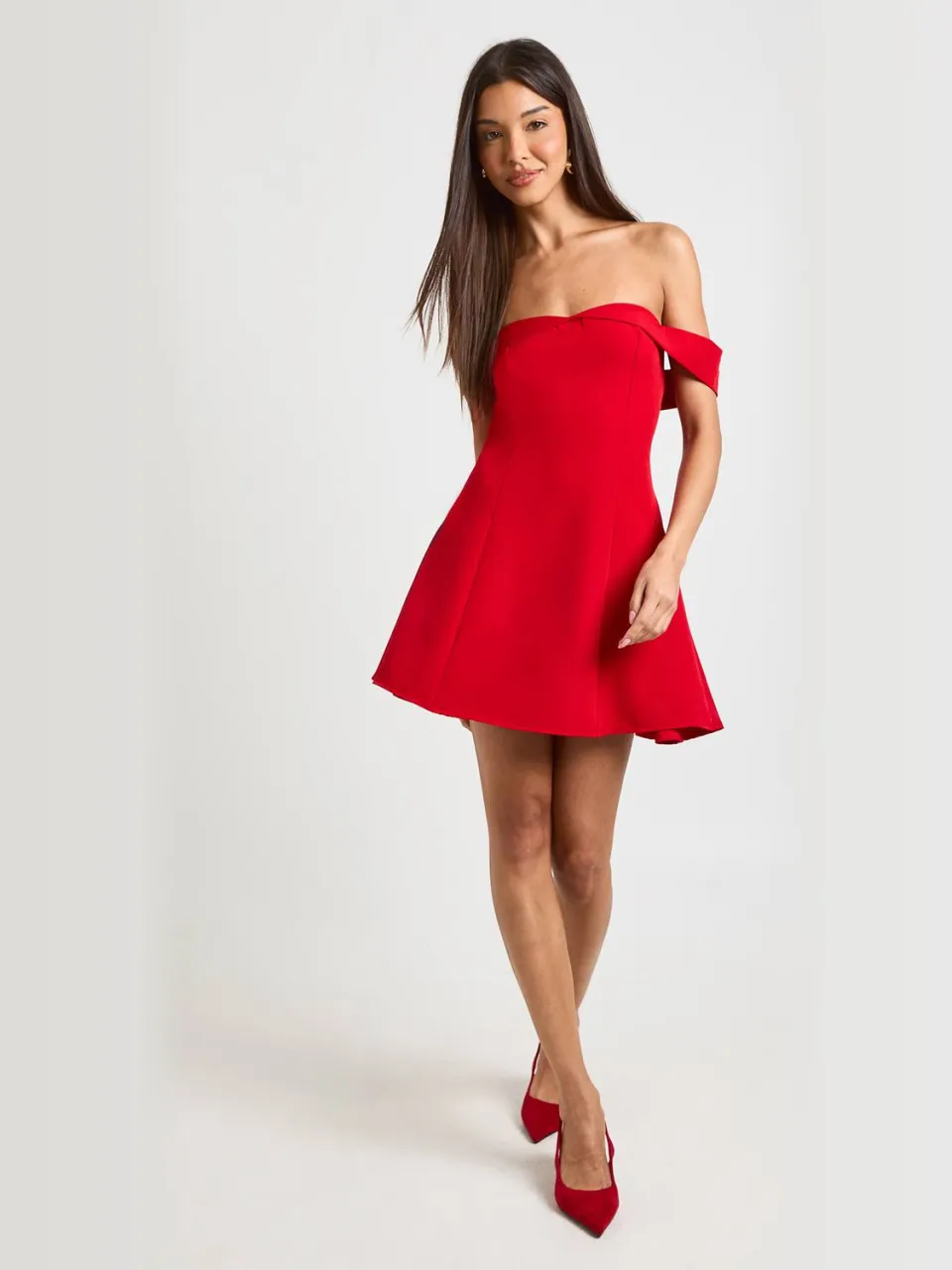boohoo Dames Petite Bardot Gestructureerde Mini Jurk rood, foto 3