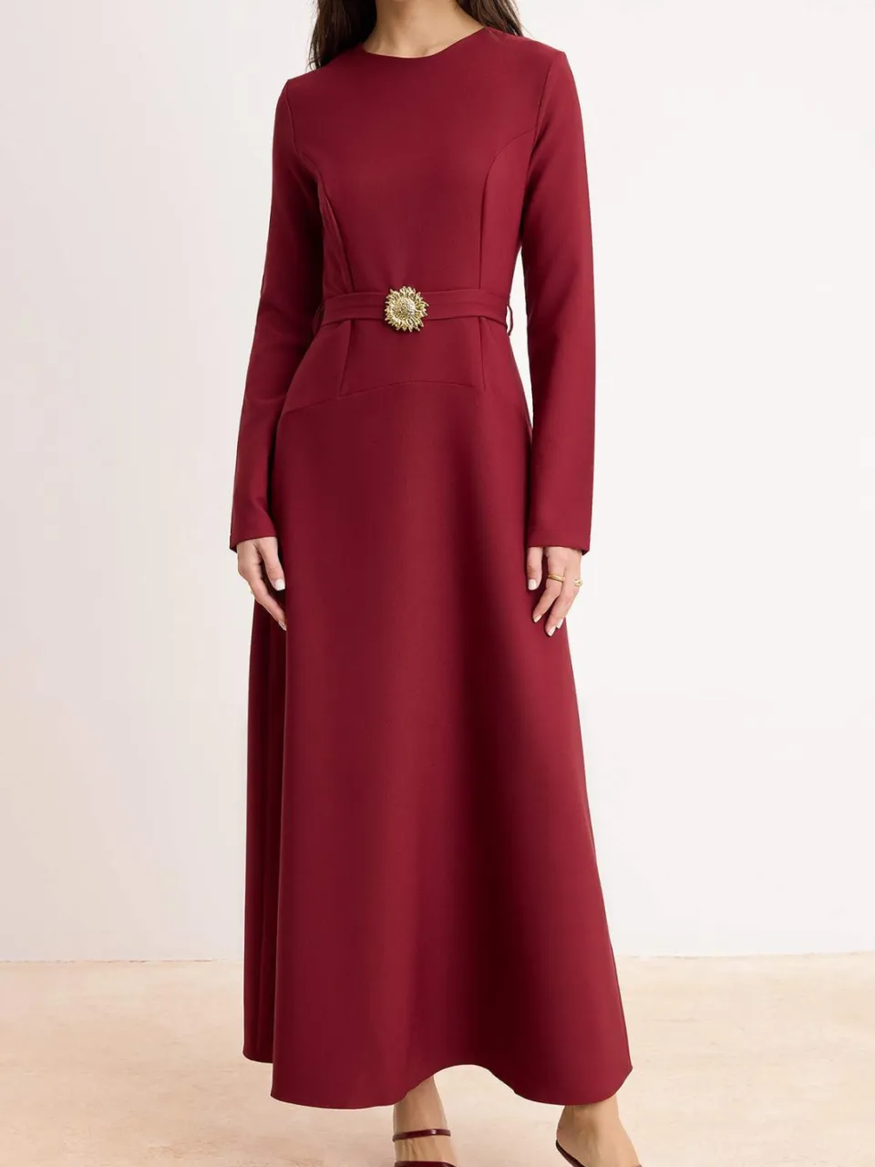 Turkishsouq Dames maxi-jurk met platte bovenkant en hijab-model bordeauxrood, foto 2