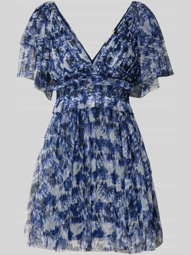 Lace & Beads cocktailjurk van mesh met V-hals donkerblauw, foto 2