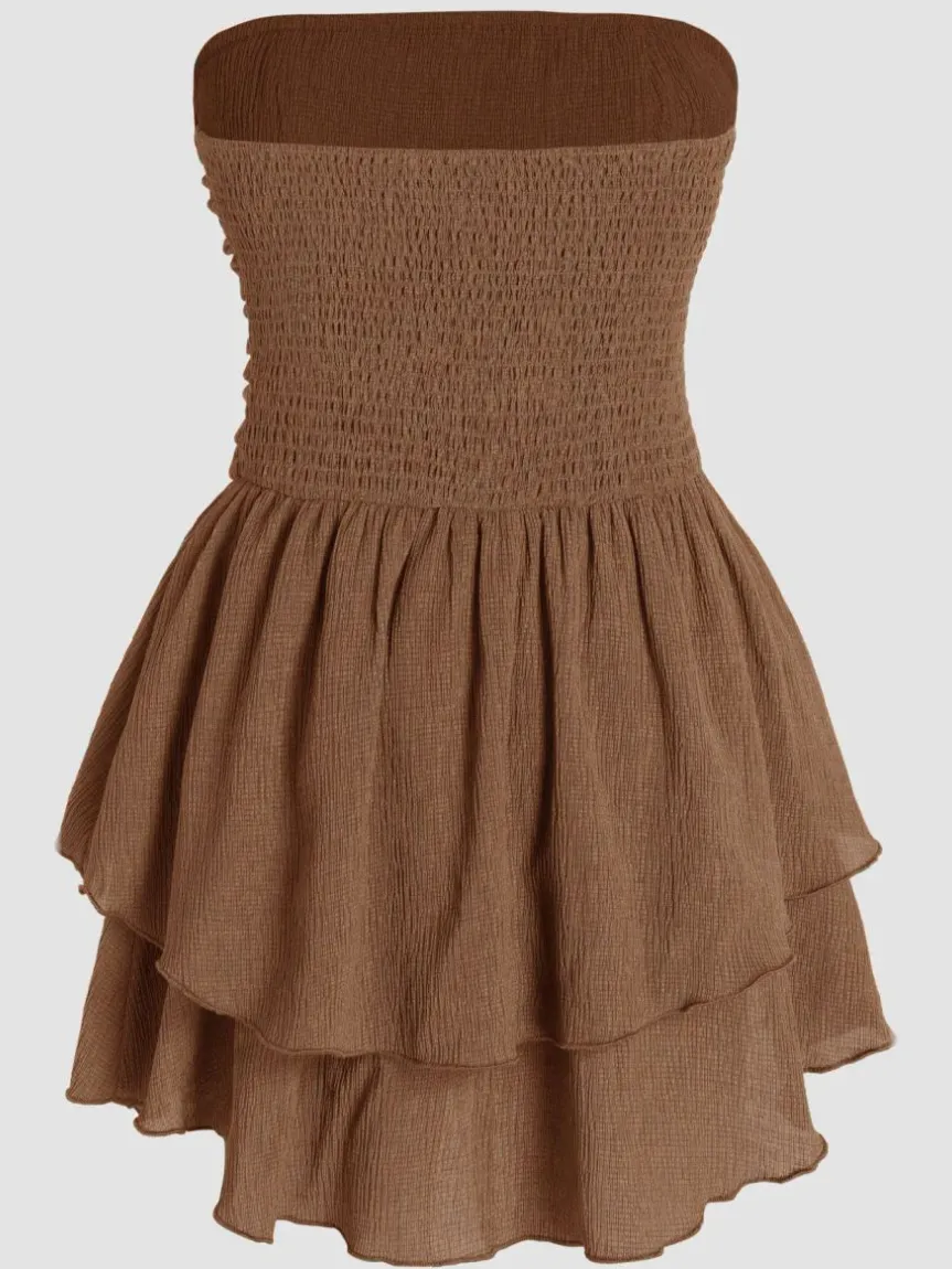 Hiccup Strapless Gelaagd Mini-jurk beige, foto 2
