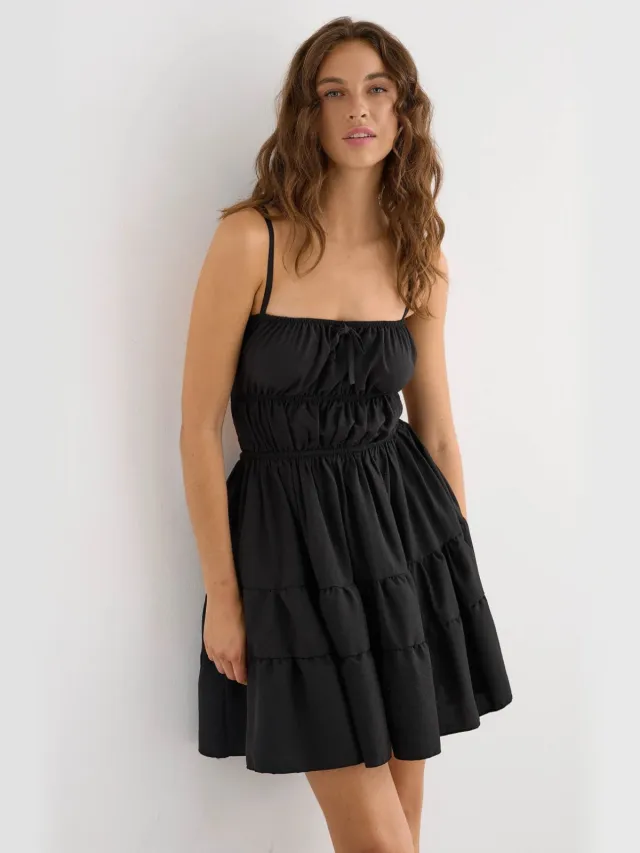 Hiccup Katoenen Mini-jurk met Strikdetail Zwart