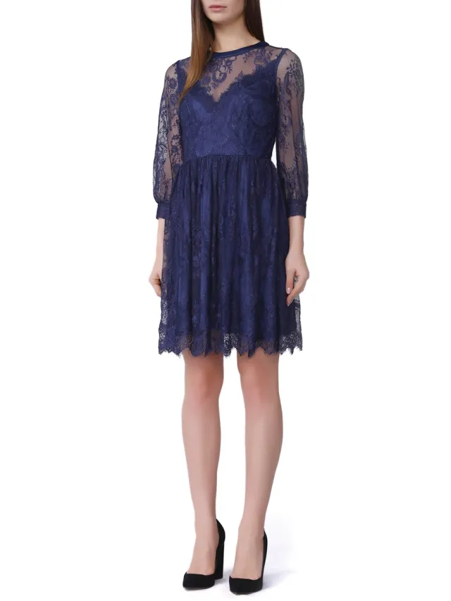 Smart & Joy Lace Skater -jurk en hart halslijn Blauw