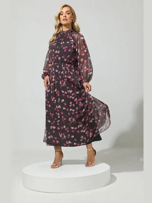 Yours London Zwarte Jurk Met Bloemenprint En Strik Op De Rug Black