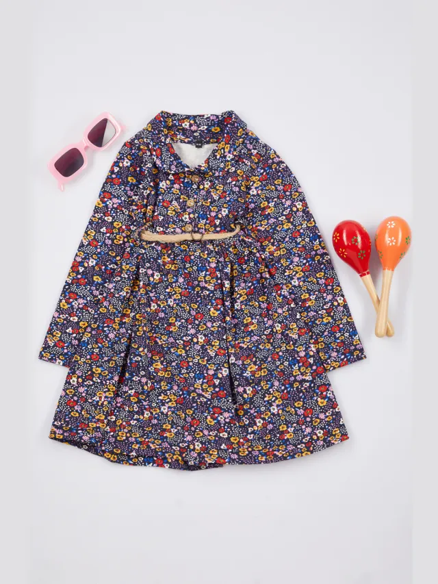 Trendyol TRENDYOLKIDS Meisjes Meerkleurig Bloemen Midi Lang Casual Recht Jurken Veelkleurig