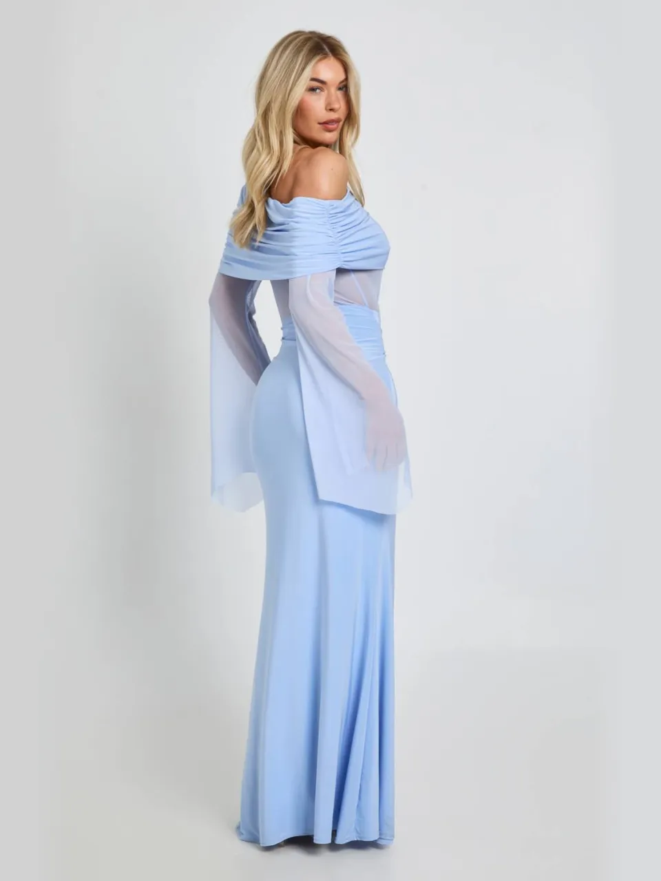 boohoo Dames Mesh Maxi Jurk Met Omgevouwen Detail En Éen Mouw babyblauw, foto 2