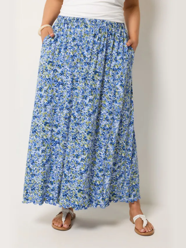 Yours Blauwe Bloemenprint Maxi Rok, foto 3