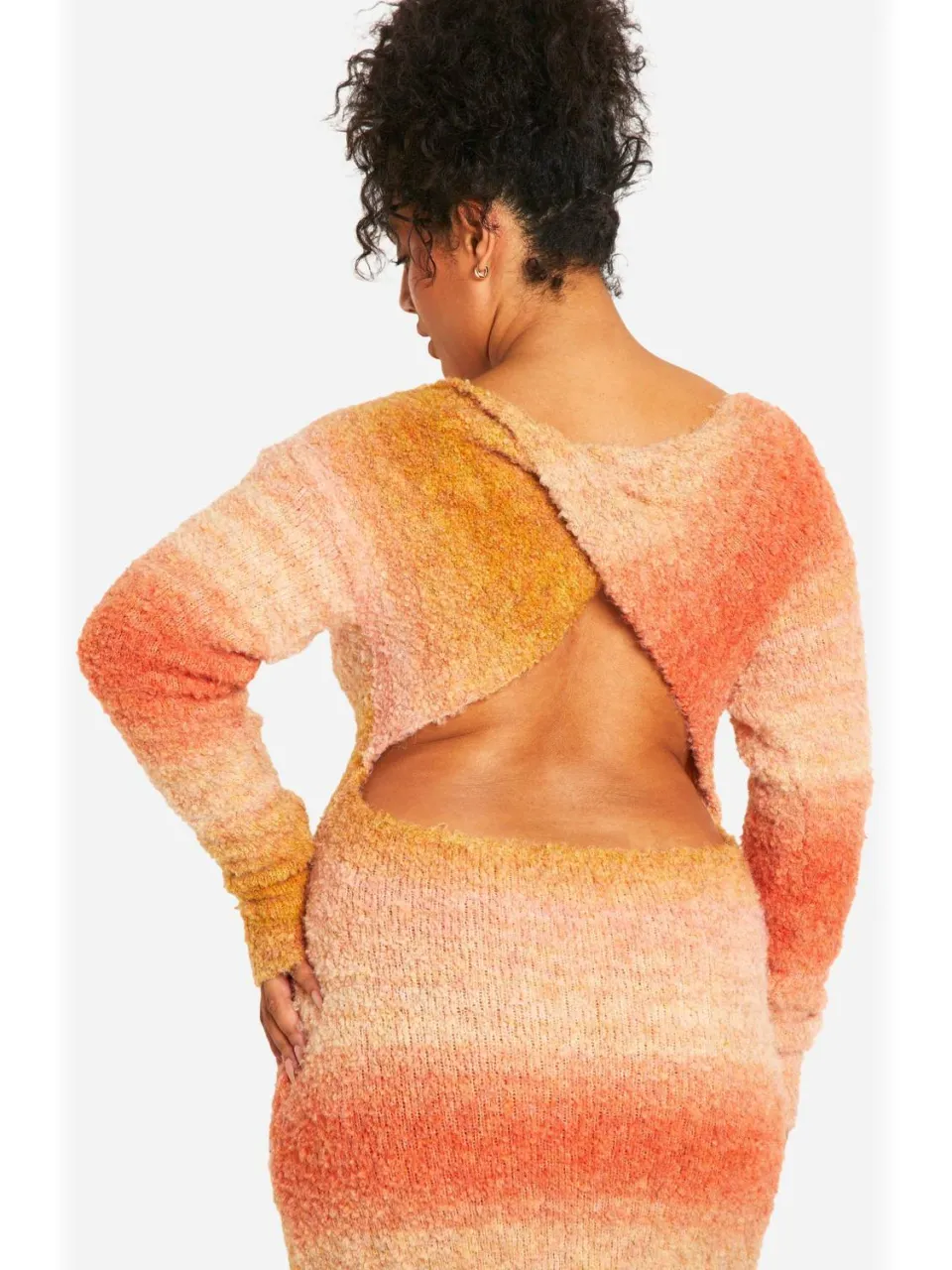 boohoo Dames Plus Ombre Fluffy Knit Midaxi Jurk perzik, foto 3