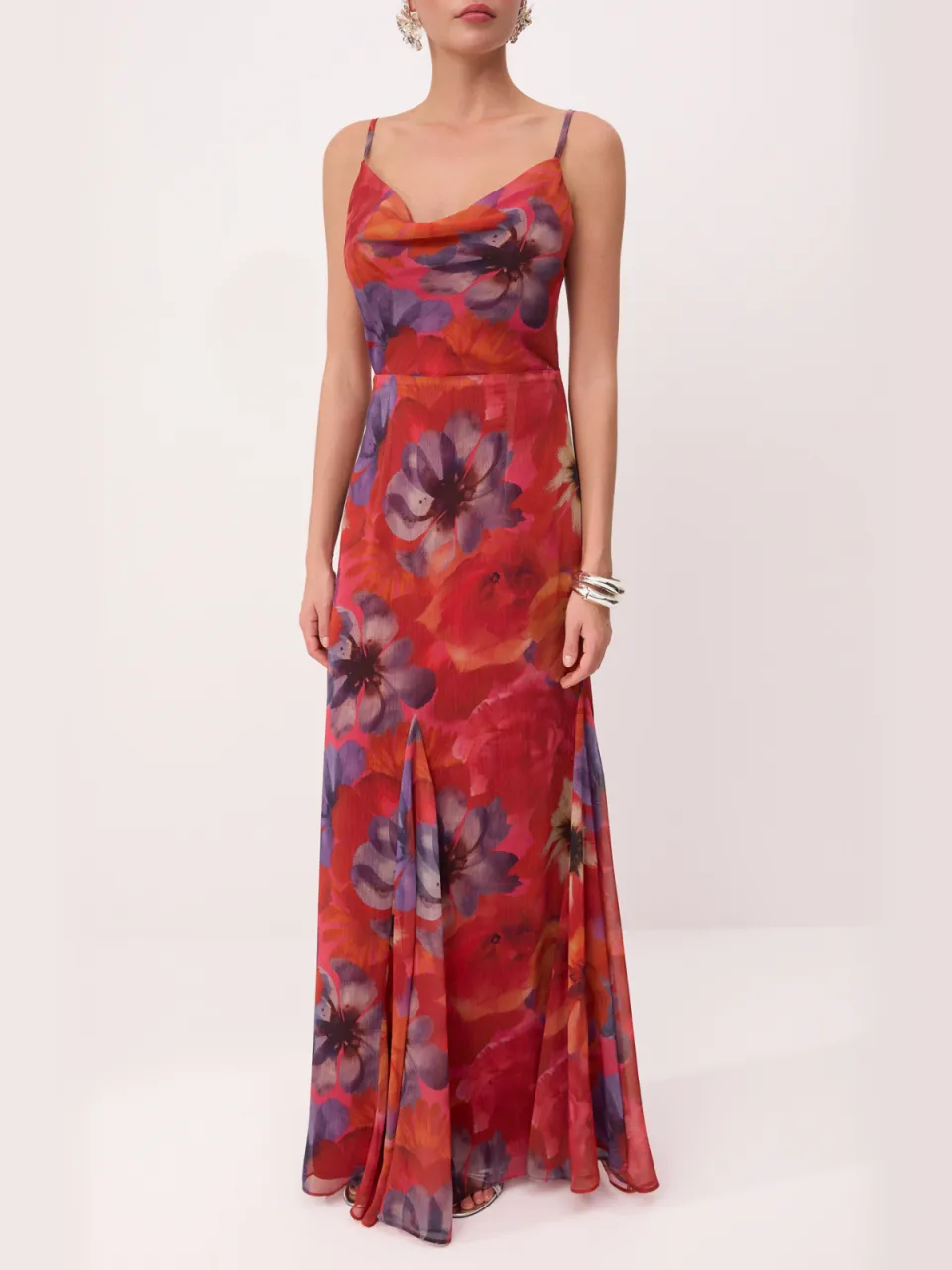 Trendyol TRENDYOLMİLLA Dames Bordeaux Bloemen Maxi Mouwloos A-lijn Avond & Gala Jurk, foto 2