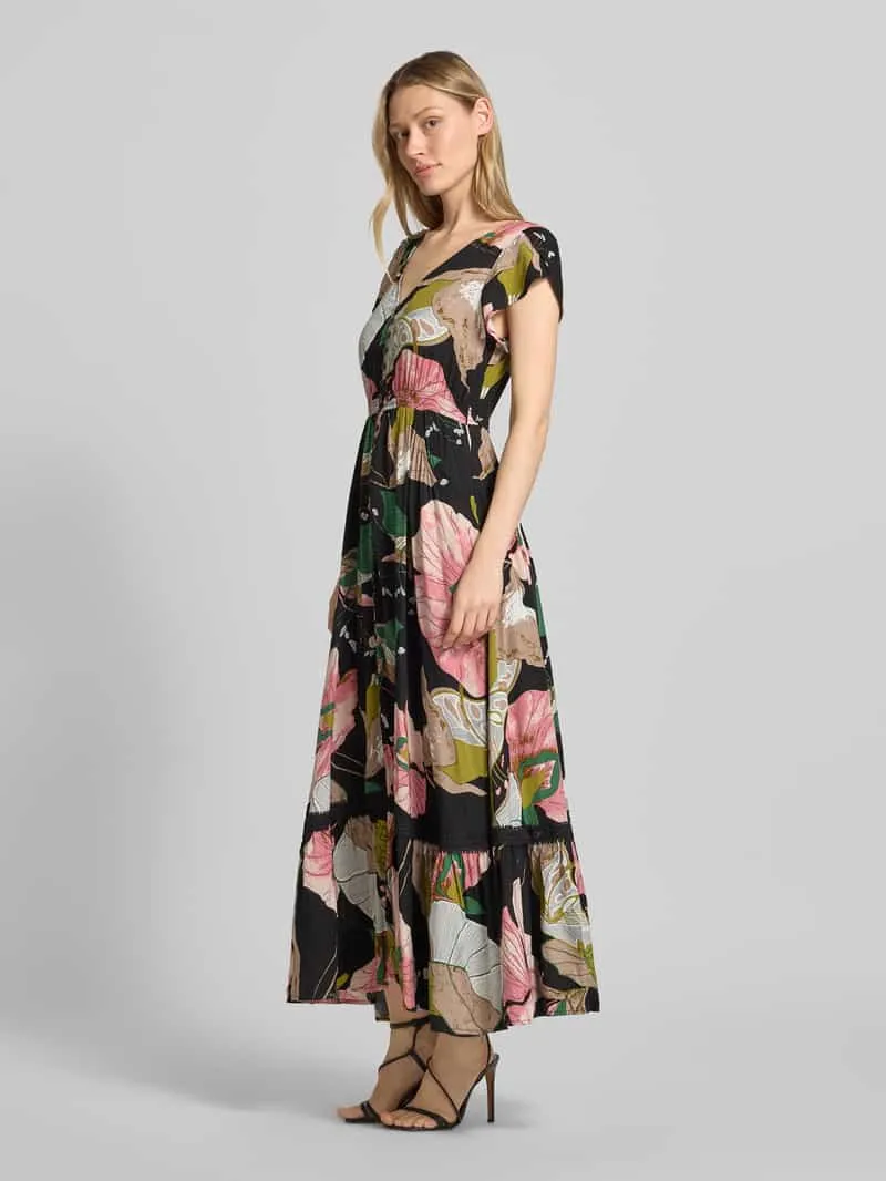 Apricot maxi-jurk van viscose met V-hals zwart, foto 3