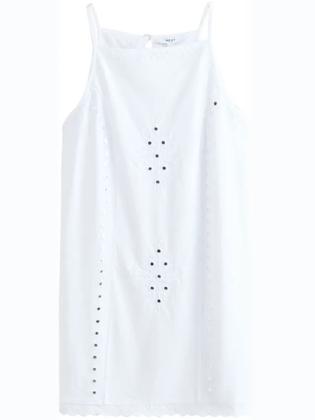 Next Dames - Mouwloze mini-jurk met vierkante hals en spiegeldetail - Tall - Wit White