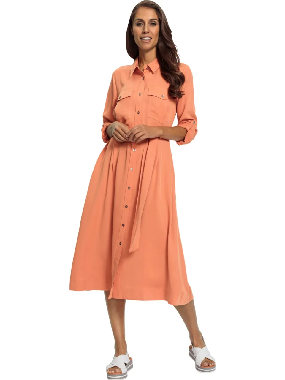 Geweven jurk papaya