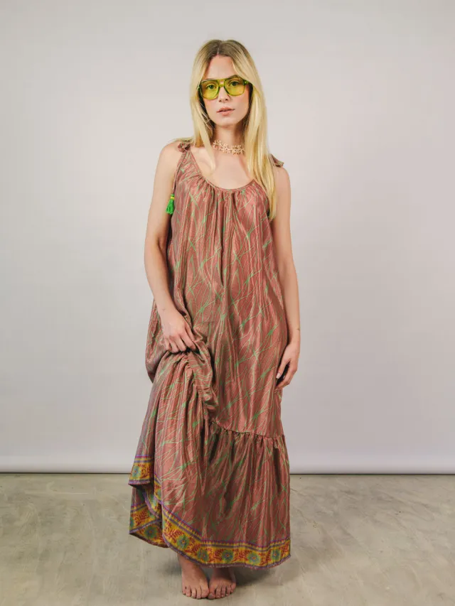 el.résidu dames vegan Midi Jurk Myra Groen Rood Lichtgroen