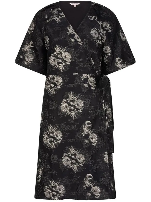 Esqualo Jurk Dress Jacquard Puff Sleeve W25 09700 000 Black Dames Maat - 34 Zwart
