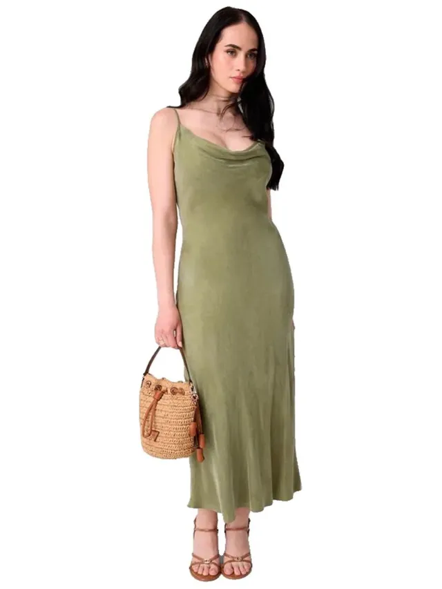 Guess Akilina Mouwloze Midi-jurk Groen M Vrouw Pond Cypress