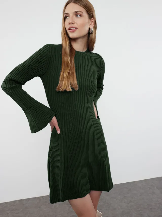 Trendyol TRENDYOLMİLLA Dames Groen Effen Extra Kort / Super Mini Lang Casual A-lijn Jurken