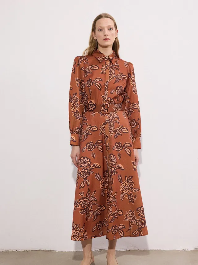 TOUCHÉ PRIVÉ Satijnen jurk met print - Terracotta - Dames