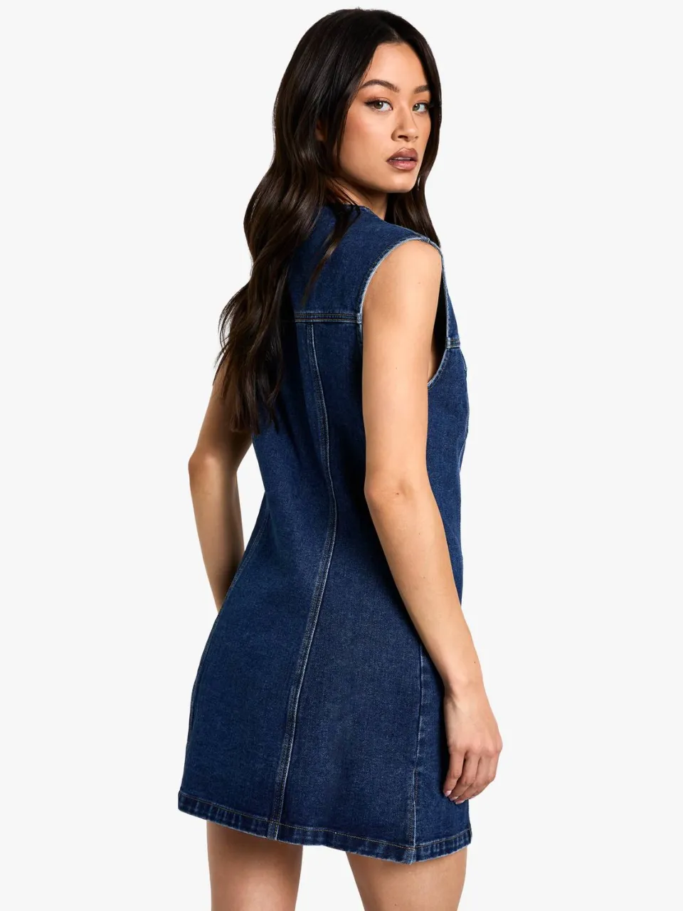 boohoo Dames Lange mouwloze nauwsluitende denim mini jurk, foto 2